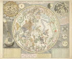 Hvězdná mapa jižní hvězdné oblohy Plamisphaerii coelestis Hemisphaerium meridionale (název na objektu)