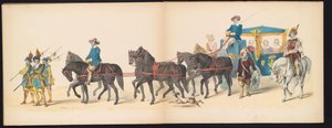 Maškaráda leidenských studentů, 1850 (deska 8) Intogt Frederika Hendrika v Hertogenboschi v roce 1629: kostýmovaná reprezentace H.H. studenti Leydsche Hoogeschool den XI Junij z roku 1850 (název série na objektu) od Carel Christiaan Antony Last