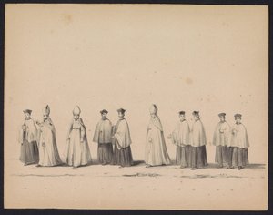 Maškaráda utrechtských studentů, 1846 (deska 11) Vyobrazení krojovaného průvodu, zobrazující průvod Filipa II., prince španělského, v Utrechtu, 3. října 1549, pořádaný 17. června 1846, H.H. Studenti Utrechtsche od Carel Christiaan Antony Last