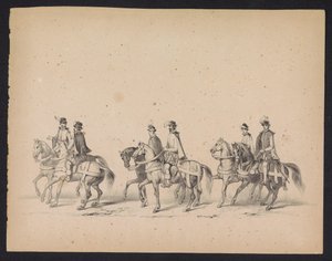 Maškaráda utrechtských studentů, 1846 (deska 5) Vyobrazení krojovaného průvodu, zobrazující průvod Filipa II., prince španělského, v Utrechtu, 3. října 1549, pořádaný 17. června 1846, H.H. Studenti Utrechtsche od Carel Christiaan Antony Last