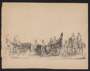Maškaráda utrechtských studentů, 1846 (deska 8) Vyobrazení krojovaného průvodu, zobrazující průvod Filipa II., prince španělského, v Utrechtu, 3. října 1549, pořádaný 17. června 1846, H.H. Studenti Utrechtsche od Carel Christiaan Antony Last