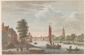 Pohled na Amersfoort, asi 1790 Vystaveno Delft van de Vaart / Cena Delft du Cote de la riviere dit le Schie (název na objektu) od Carel Frederik Bendorp (I)