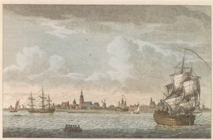 Pohled na Hoorn, asi 1790 Pohled na město Hoorn / Vue dela Ville de Horn, situee sur le bord du Zuiderzee (název na objektu) od Carel Frederik Bendorp (I)