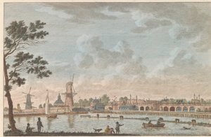 Gezicht op de Hogesluis, ca. 1790 Hooge Amstel Sluis te Amsterdam / Vysoký most, zvaný hoog sluis - dříve pojmenovaný Most milenců, převzat ze strany amstelu později v Amsterdamu (název na objektu) od Carel Frederik Bendorp (I)