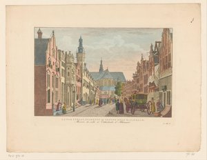 Pohled na Langestraat, radnici a Grote Kerk v Alkmaaru Langestraat, radnice a Groote Kerk v Alkmaaru / Maison de ville et Cathédrale d