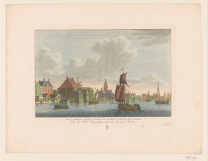 Pohled na vesnici Westzaandam vidět přes vodu Binnen-Zaan do kostela ve West-Zaandam / Vue de West-Zaandam sur le Binnen-Zaan (název na objektu)