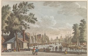 Leuvehaven v Rotterdamu, asi 1790 Leuvehaven v Rotterdamu / Le Canal dit Leuvenhaven a Rotterdam (název na objektu)