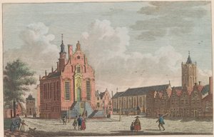 Trh a radnice Schiedam, asi 1790 Trh a radnice v Schiedam / Marché a hotel de ville à Schiedam (název na objektu) od Carel Frederik Bendorp (I)