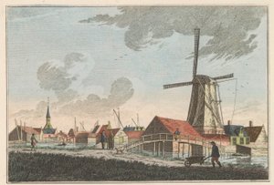 Nieuwendam, asi 1790 Nieuwendam. Na západ je vidět z Meerdijku (název na objektu)