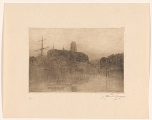 Pohled na Nieuwe Haven v Dordrechtu v noci od Carel Nicolaas Storm van 