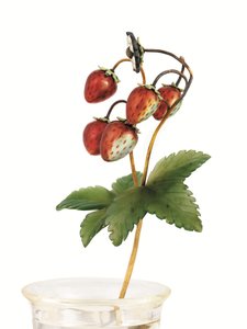 Study of Wild SStrawberries, St. Petersburg, kolem roku 1900 (zlacený smalt, nefrit a křišťál)