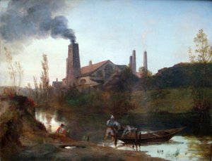 Německy: "Walzwerk Neustadt-Eberswalde" nebo "Válcovna u Eberswalde" Válcovna Neustadt-Eberswalde od Carl Blechen