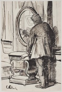Mladý muž se dívá na tři ženy v zrcadle od Carl Bloch