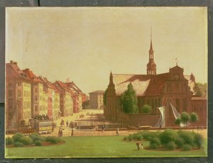 Palácové náměstí a Holmens Kirke, z okna na zámku Christiansborg, v Kodani, 1866 od Carl Christian Constantin Hansen