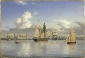 Plachetnice u hradu Kronborg, Švédsko, 1880 olej na plátně