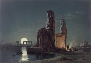 Memnonovy kolosy, Théby, jedna z 24 ilustrací produkovaných G.W. Seitz, vytištěno kolem roku 1872