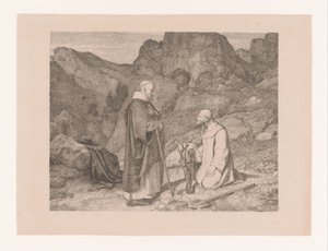 Dva mniši u ořezaného stromu v horské krajině od Carl Friedrich Lessing