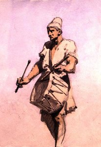 Bubeník v manželském průvodu, Káhira (akvarel na papíře) od Carl Haag