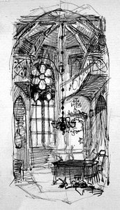 Skica umělcova ateliéru Oberwesel (pero, inkoust a tužka na papíře) od Carl Haag