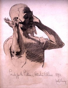 Modlící se postava, studie k obrazu, Allahu Akbar, 1873 (tužka a vodové barvy na papíře) od Carl Haag