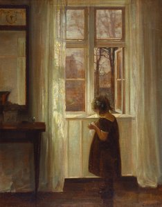 Dívka stojící u okna (olej na plátně) od Carl Holsoe