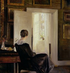 Žena sedící u dveří od Carl Holsoe