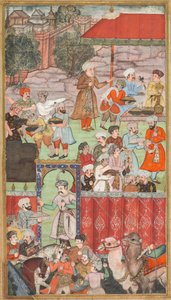Hostina pro Babura pořádaná jeho nevlastním bratrem Jahangir Mirza v Ghazni v květnu 1505, z Babur-nama (Memoirs of Babur) od Carl Julius Rieden