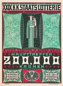 Plakát inzerující 24. rakouskou královskou charitativní loterii v roce 1912 od Carl Krenek