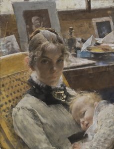 A Studio Idyll: The Artists Wife and their Daughter Suzanne, 1885 (pastel) od Carl Larsson