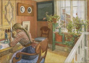 Psaní dopisů, 1912 (wc na papíře) od Carl Larsson