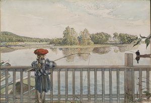 Lisbeth rybaří. Z díla Domov (26 akvarelů) od Carl Larsson