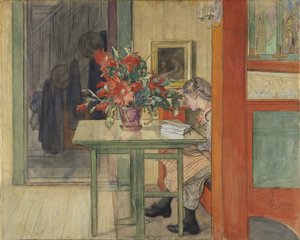 Lisbeth Reading (wc s temperou na papíře) od Carl Larsson