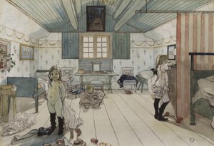 Mammas and the Small Girls Room, ze série A Home, kolem roku 1895 (wc na papíře) od Carl Larsson