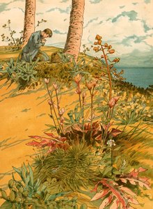 Robinson Crusoe při modlitbě ve svém „kostele“