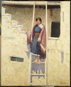 Hopi Maiden, vesnice Walpi (olej na plátně)