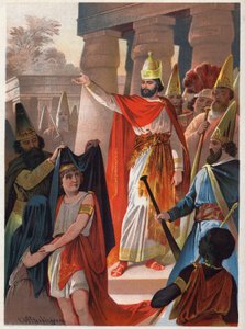 Na cedulce od Sarastra kněz rozprostírá velké černé plachty na prince Tamina a princeznu Paminu Ilustrace Carla Offterdingera (1829-1889) v „Začarované flétně“ (Die Zauberflote, flauto magico, Kouzelná flétna). Soukromá sbírka. od Carl Offterdinger