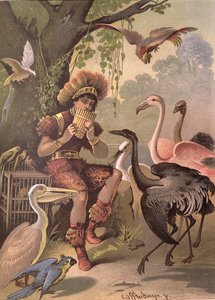 Papageno, lapač ptáků, z "Kouzelné flétny" od Wolfganga Amadea Mozarta (1756-91)