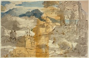 Landschaft bei Rocca Canterano mit einer Frau mit Kindern, Hirten und Pilgern od Carl Philipp Fohr