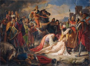 Karel I. z Anjou na Manfredově těle po bitvě u Beneventa 26. února 1266