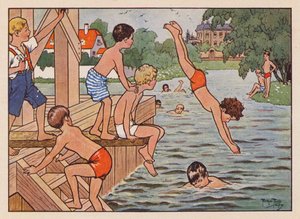 Chlapecké plavání a potápění (barevná litografie) od Carl Robert Arthur Thiele
