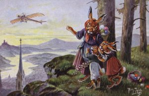 Králíci diskutující o letadle (barva litho) od Carl Robert Arthur Thiele