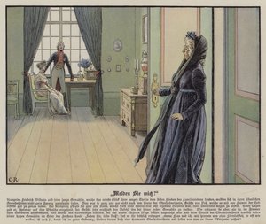 Korunní princ Frederick Pruský a jeho mladá manželka princezna Louise se neformálně setkávají na přání hraběnky z Voss (barevné lito) od Carl Röchling