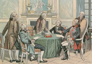 Frederick William II, pruský král (1744-1797) při konzultaci o pruském obecném občanském zákoníku (kolem 1790)