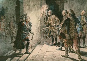 Fridrich Veliký (1712-1786) na zámku Lissa na večeru bitvy u Leuthenu v roce 1757