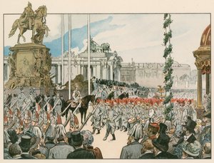 Wilhelm II., německý císař a král Pruska (1859-1941), při zasvěcení národního památníku v Berlíně v roce 1897
