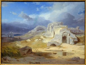 Archimedova hrobka v Syrakusách. Obraz Carla Rottmanna (1798 - 1850) Ec. Všechno.