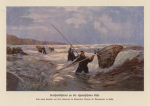 Sběr jantaru v Baltském moři, Východní Prusko (barevná litografie) od Carl Saltzmann