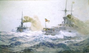 Manévry německé flotily na volném moři, cca 1900 (olej na plátně) od Carl Saltzmann