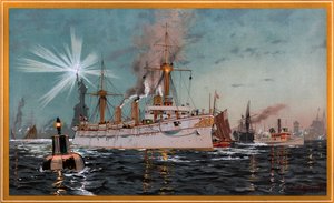 Císařovna Augusta opouští New York, chromolitografie C. Saltzmann 95, č. 13 z knihy G. Wislicenus, Unsre Kriegsflotte od Carl Saltzmann