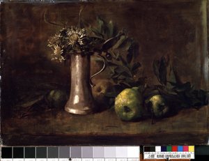 Nature morte (Zátiší). Obraz Carla Schucha (1846-1903). Olej na plátně, 52,5 x 76 cm. Německé umění 19. století. Státní muzeum umění M. K. Ciurlionise, Kaunas (Litva).